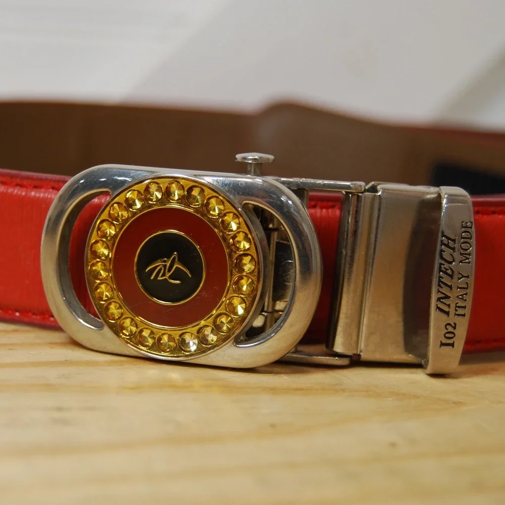Vintage Red Ratchet Belt Men's 36 Italian Caros Faux‎ Leather Vegan